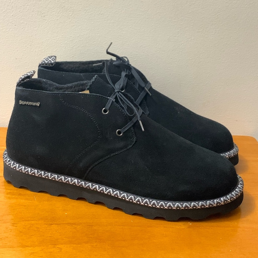 BEARPAW Grace Black Suede Lace-Up Bootie Women’s Sz 13 Torn Box